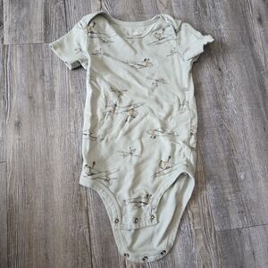 Green Airplane Print Kids One Piece